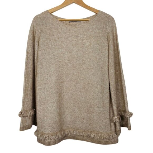 D.Exterior Almond Wool & Alpaca Fringe Luxury Sweater w/ Fringe Sz. Small - Picture 2 of 12